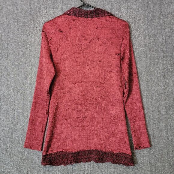 Alberto Makali Shirt Womens S Red Open Front Sequin Crinkle Cardigan Top Jacket - Picture 7 of 10
